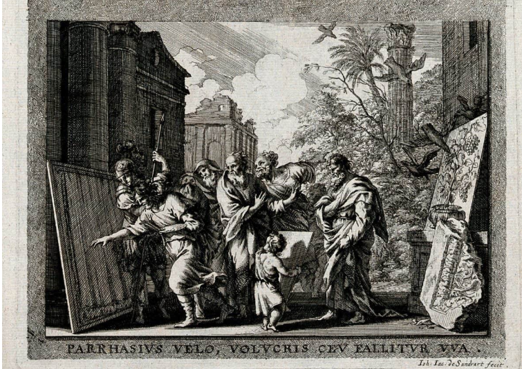 J.J. von Sandrart, Zeuxis y Parrasio (1683)